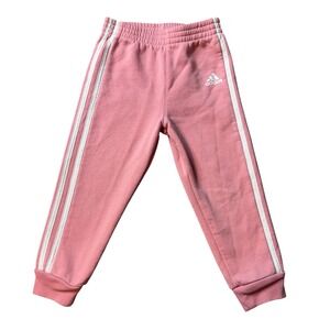 Adidas Joggers Kids 3T Pink Fleece Sweatpants Regular Fit 3-Stripe AG3237 FGL012
